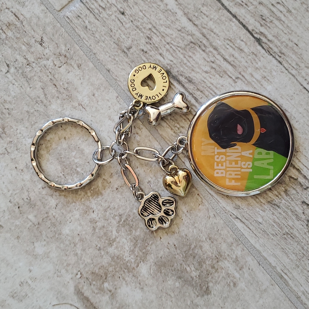 NEW Black Lab Dog Keychain Charm Key Ring